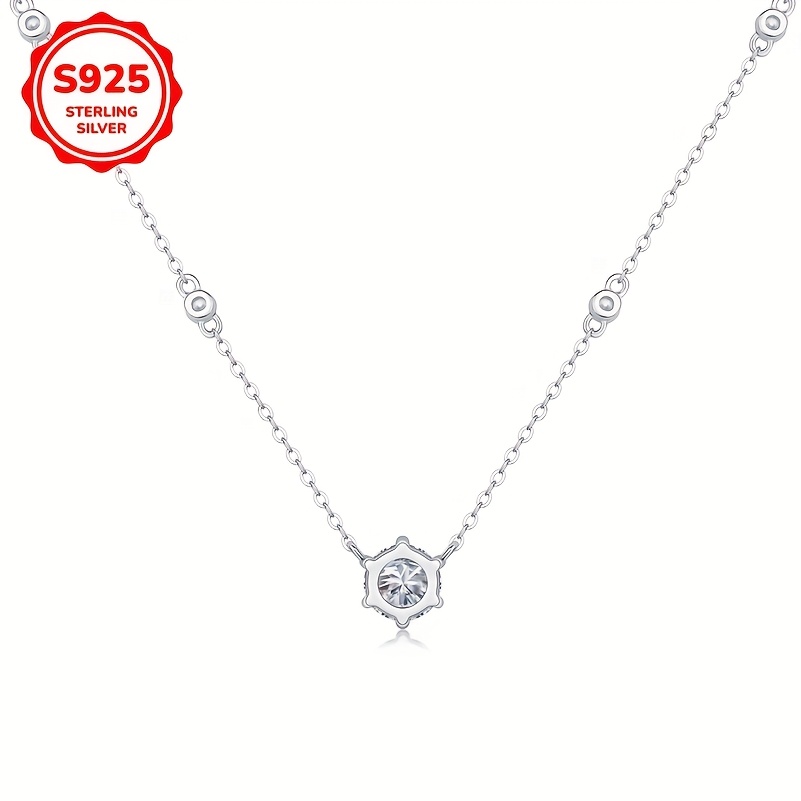 Women's 925 Sterling Silver Chain Necklace with Synthetic Zirconia Inlay